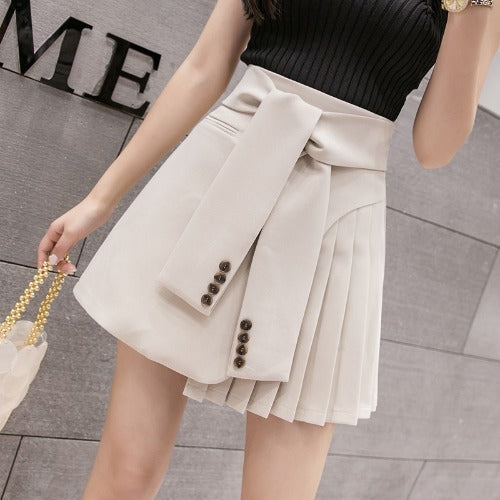 summer new irregular pleated skirt women"s high waist versatile A-line short skirt design