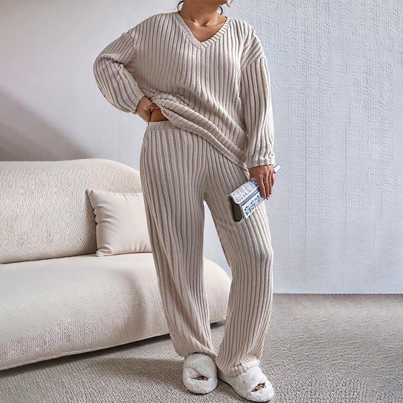 European And American Solid Color Fashion Straight-leg Pants Suit Sunken Stripe Texture Two-piece Set