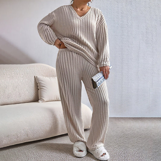 European And American Solid Color Fashion Straight-leg Pants Suit Sunken Stripe Texture Two-piece Set