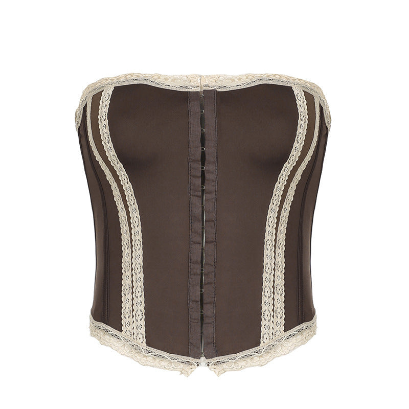 French Royal Style Lace Stitching Waist Girdle Tube Top Wild Vest Women