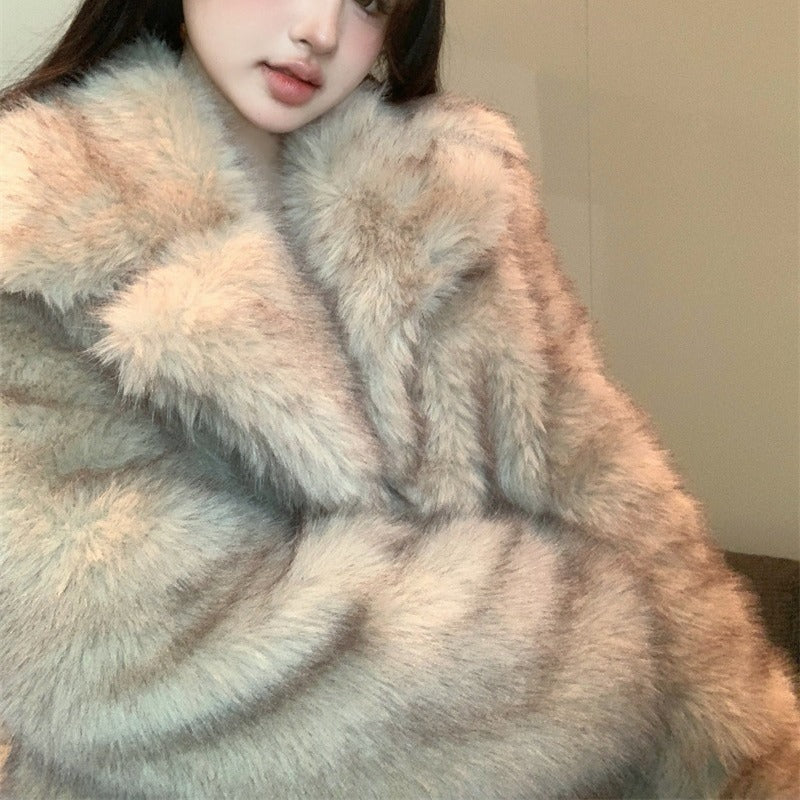 Women's Winter Large Lapel Short Artificial Fur Upper Garment