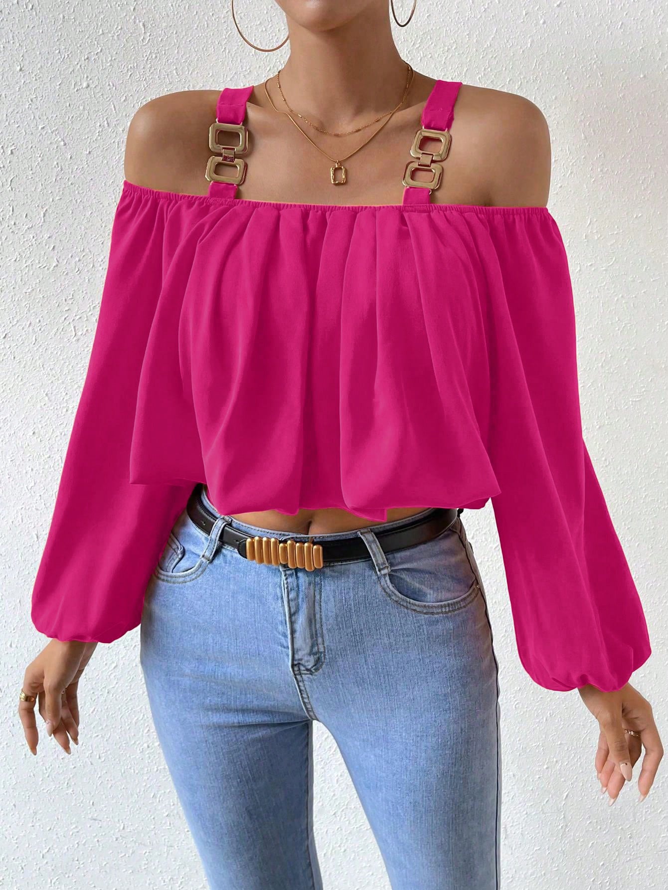 Women's Lantern Sleeve Loose Crop Top