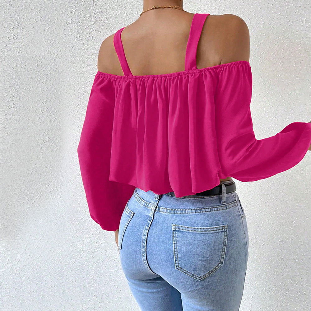 Women's Lantern Sleeve Loose Crop Top