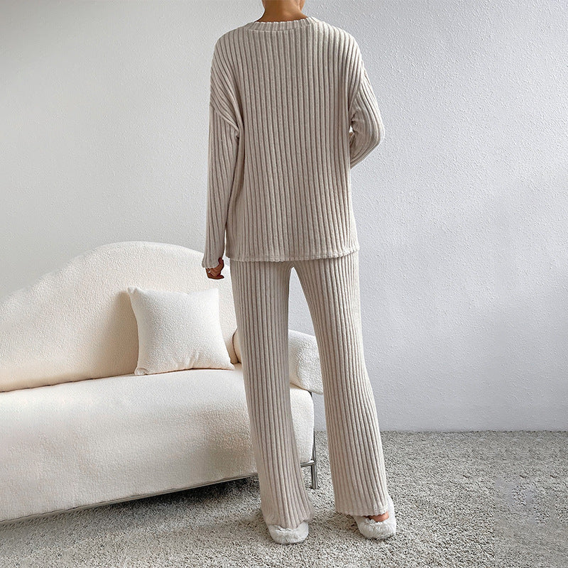 European And American Solid Color Fashion Straight-leg Pants Suit Sunken Stripe Texture Two-piece Set